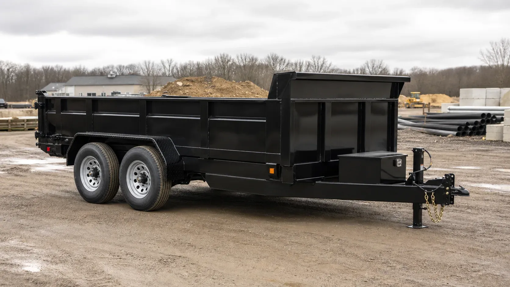 Contractor-grade 14,000-pound-class tandem-axle dump trailer
