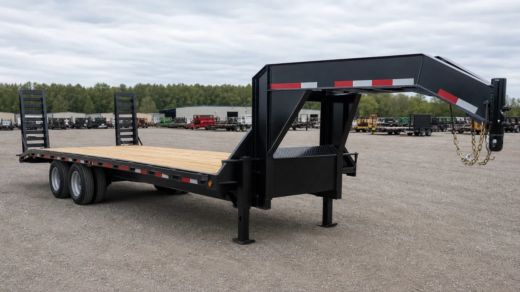Heavy 20,000-pound-class tandem-dual gooseneck equipment trailer