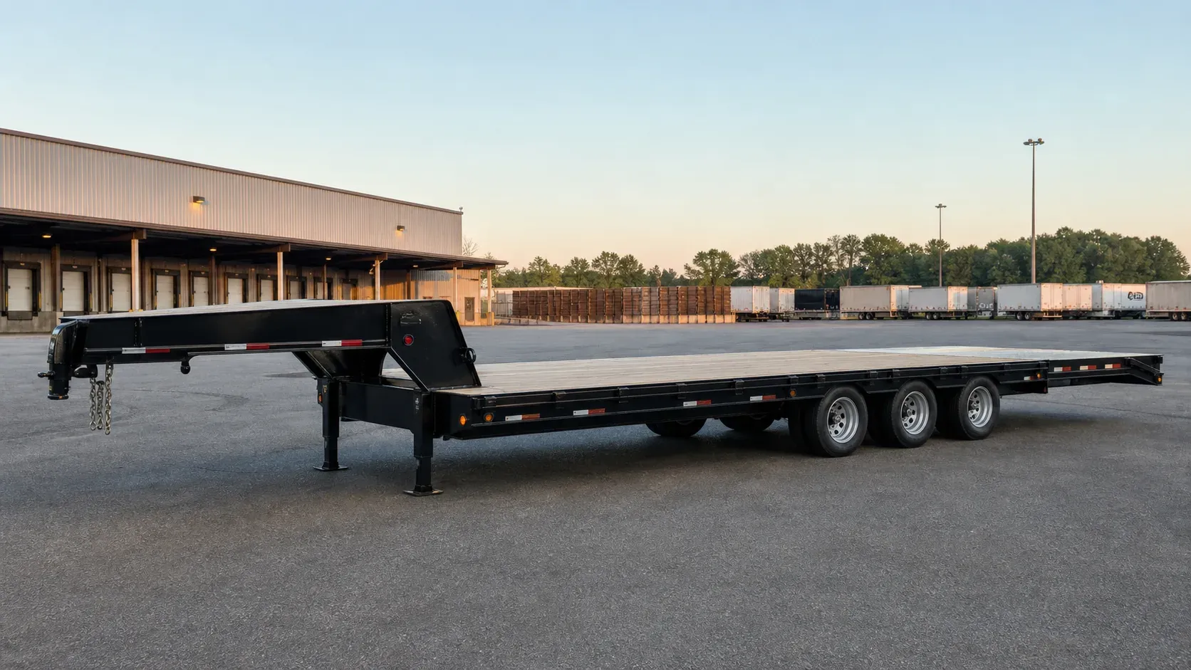 Long-deck tridem-axle commercial gooseneck trailer