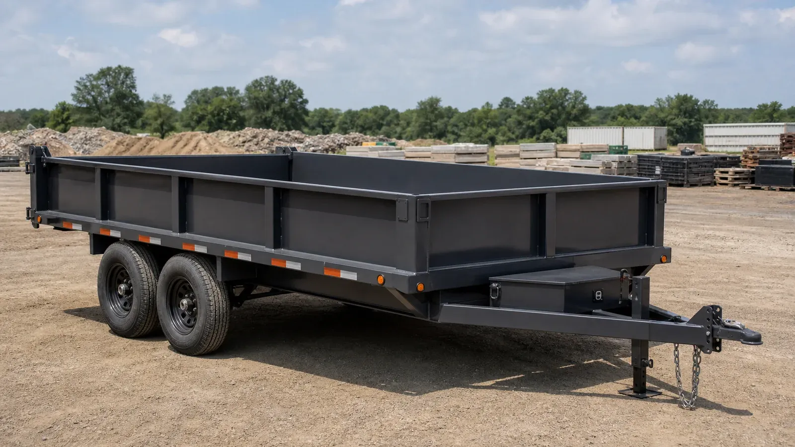 Deckover dump trailer with a full-width bed above the tires Deckover dump trailer with a full-width bed above the tires