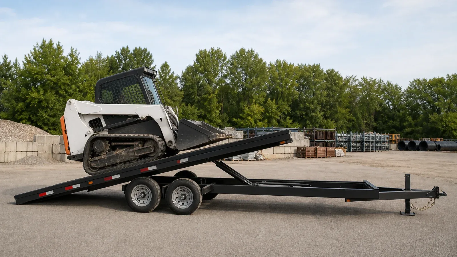 Tilt trailer lowered for a compact track loader Tilt trailer lowered for a compact track loader