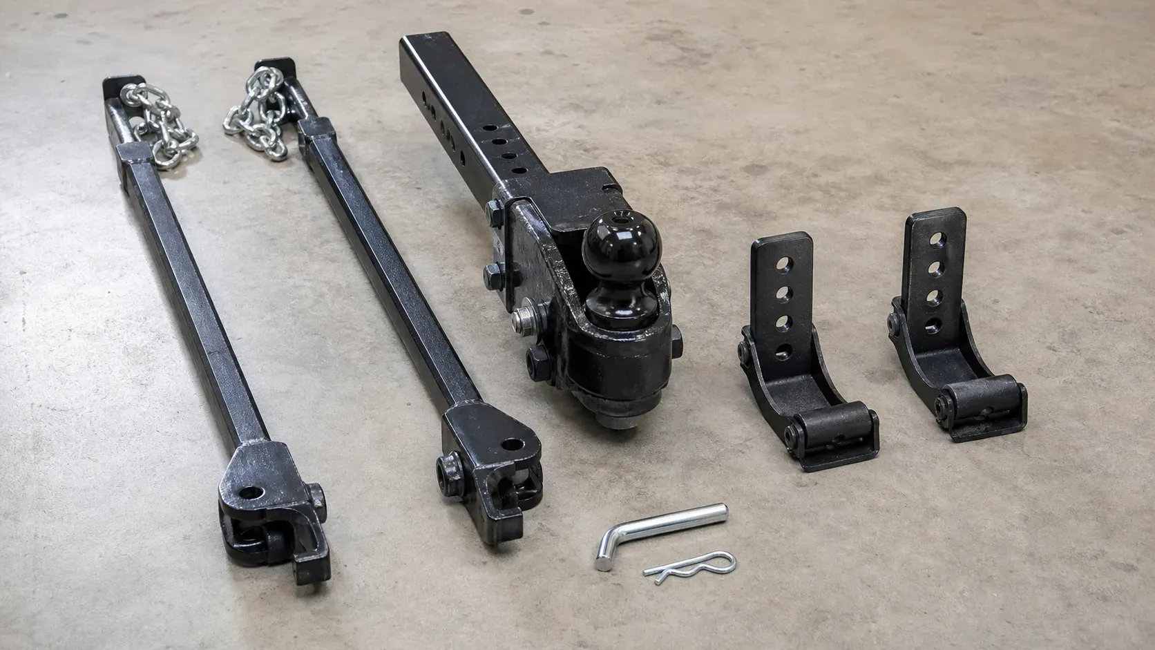 Weight-distribution hitch head, two spring bars, and frame brackets